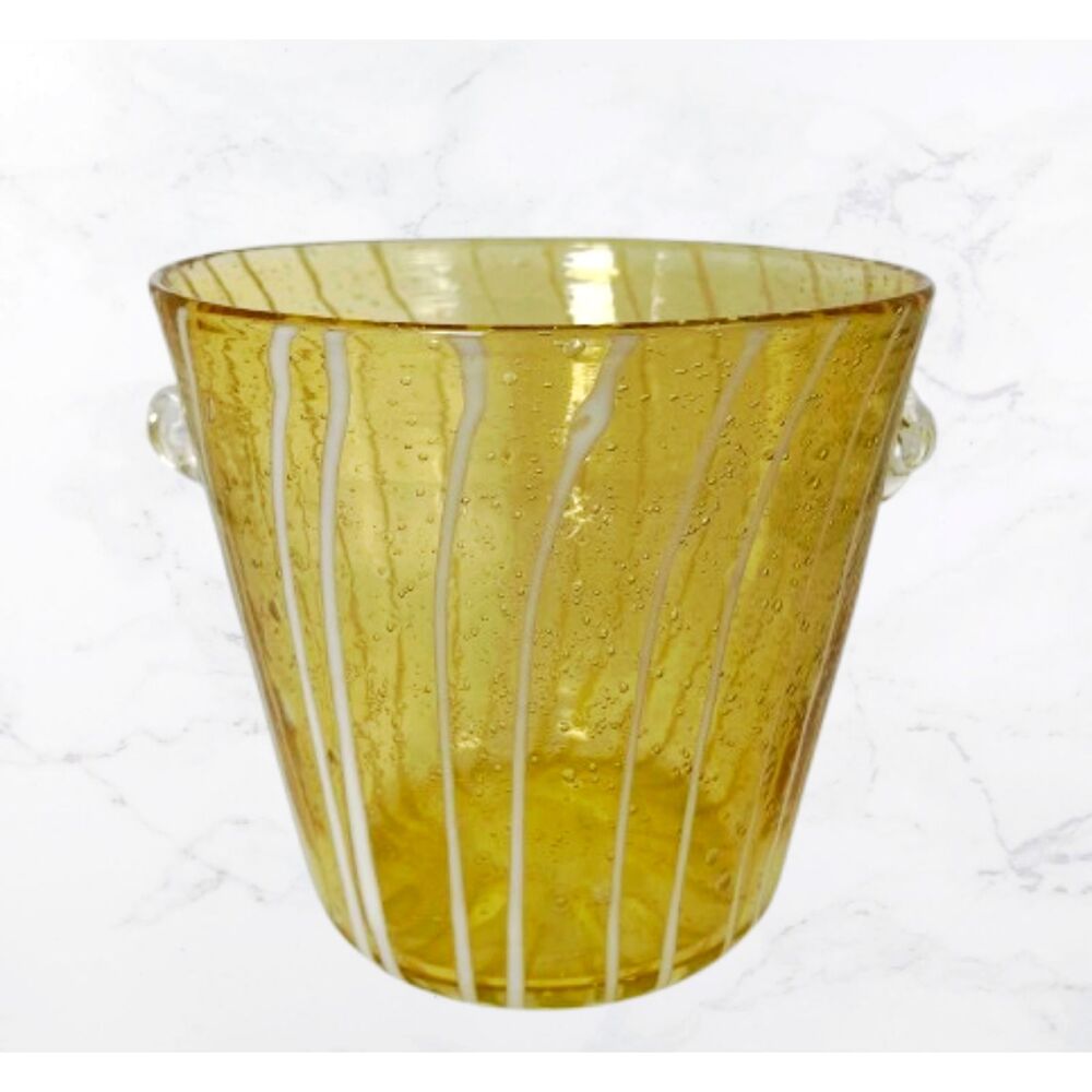 Vintage Venini for Disaronno Murano Hand-Blown Amber Glass Striped Ice Bucket